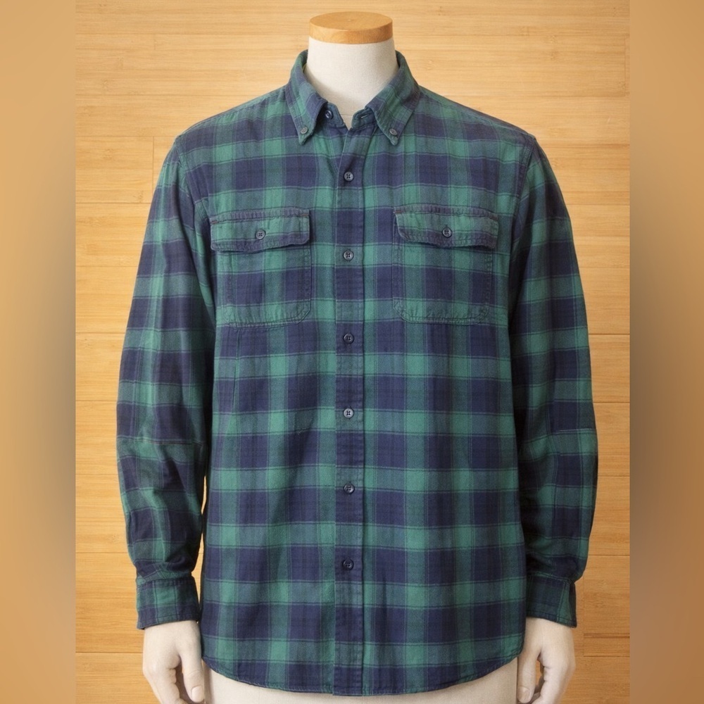 Vintage Men’s L.L. Bean Chamois Blue and Green Flannel Traditional Fit Med Tall